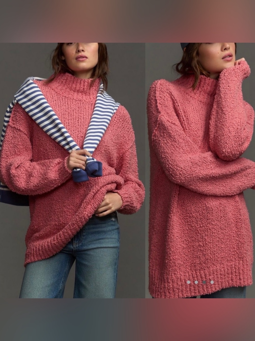Anthropologie The Need It Oversized Mock Neck Sweater Loose Knit in Rose Size XS